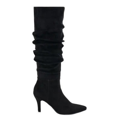 Bota de mujer, larga, con arruga en tubo, acabado ante, tacón alto, color negro, mod. 1313024
