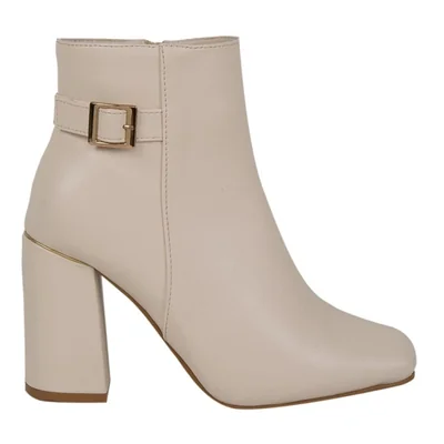 Bota de mujer, de vestir, corta, con tacón ancho y alto, acabado napa, color beige, mod. 1313035