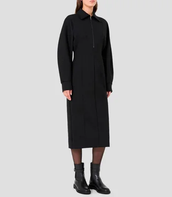 Vestido midi manga larga liso Mujer