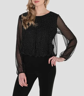 Blusa manga larga cuello redondo lisa Mujer