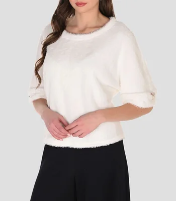 Suéter cuello redondo liso Mujer