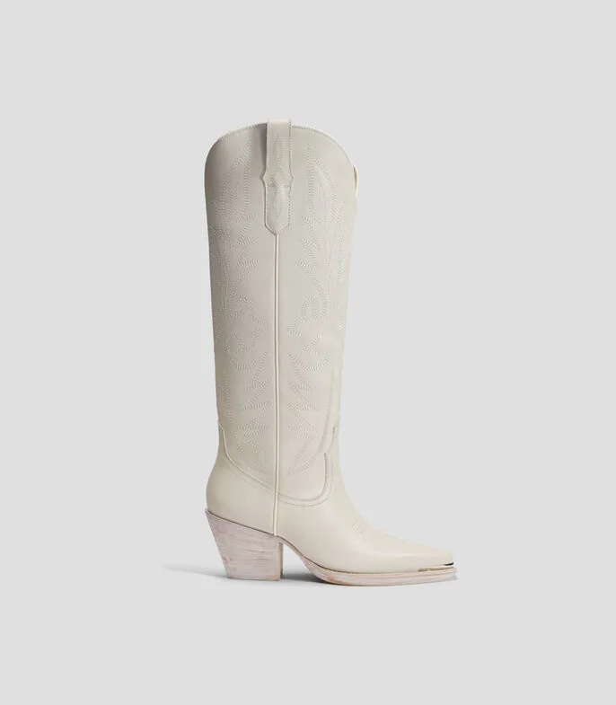 Botas vaqueras largas en Piel con Tacón Ancho de 7.5 cm Mujer