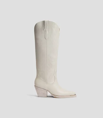 Botas vaqueras largas en Piel con Tacón Ancho de 7.5 cm Mujer