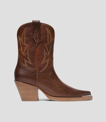 Botines vaqueros Gilly en piel con tacón medio ancho Mujer