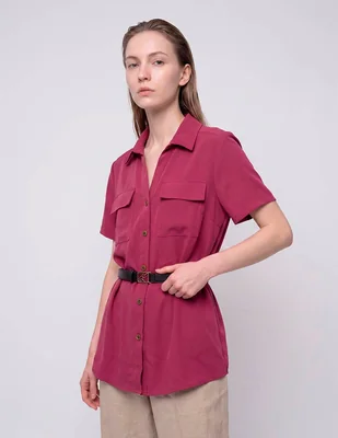 Blusa camisera manga corta para mujer