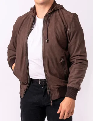 Chamarra casual Capuccio de piel con capucha para hombre