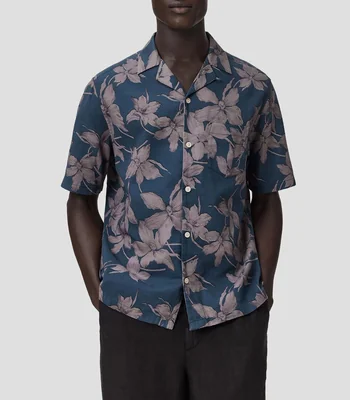 Camisa hawaiana estampada manga corta Hombre