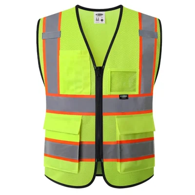Chaleco de Seguridad JKSafety para Hombre y Mujer Chaleco Hi‑Vis con Bolsillos y Cremallera Frontal Clase 2 de Alta Visibilidad Cumple Norma ANSI