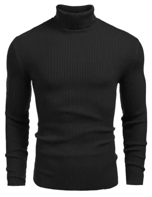 Suéter COOFANDY de punto canesado corte entallado cuello alto negro – Talla M