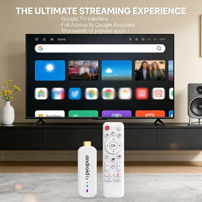 Android TV Streaming Stick con Control Remoto y Google TV Interface