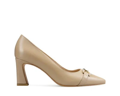 Zapatillas De Tacón Davenia De Piel Para Dama Mod. Ámbar Beige