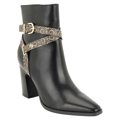 Botín con Tacón Guess Negro con Aplicación Print de Logotipo para Mujer