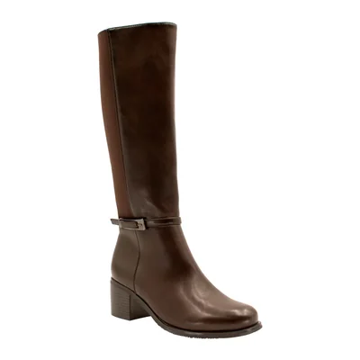 Bota Alta con Elástico y Herraje Efe Café para Mujer
