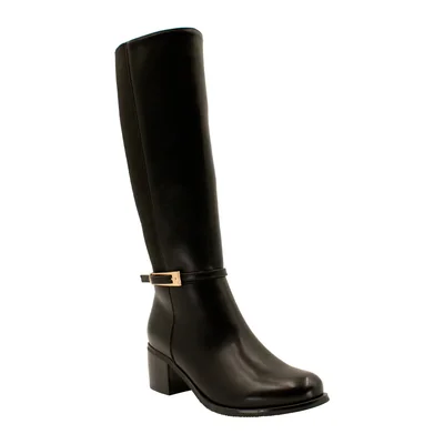 Bota Alta con Elástico y Herraje Efe Negro para Mujer