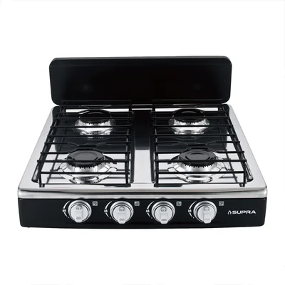 SUPRA Parrilla Sobreponer con 4 Quemadores de Gas Lp de Acero Inoxidable Color Negro Modelo 4Q AURA BLACK