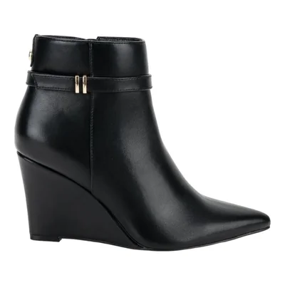 Bota de mujer, de vestir, con tacón alto y cuña, puntal, acabado napa, color negro, mod. 1312975