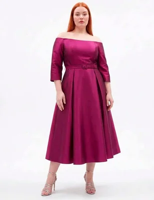 Vestido midi de fiesta escote bardot