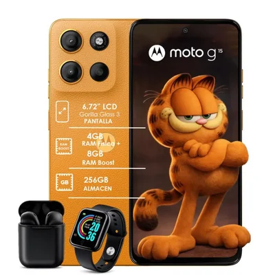 Motorola Moto G15 256GB 8GB RAM (4+4 Boost) Naranja con Smartwatch y Audífonos inalámbricos