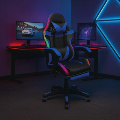 Silla Gaming Titano con Reposapies y Luz Led color Azul