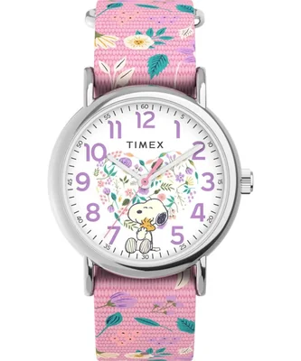 Reloj Timex 38 mm para mujer con correa rosa esfera blanca y acabado plateado