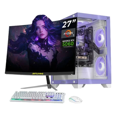 Xtreme pc rtx 5060 ryzen 7 32gb ssd 1tb monitor 27 wifi lila