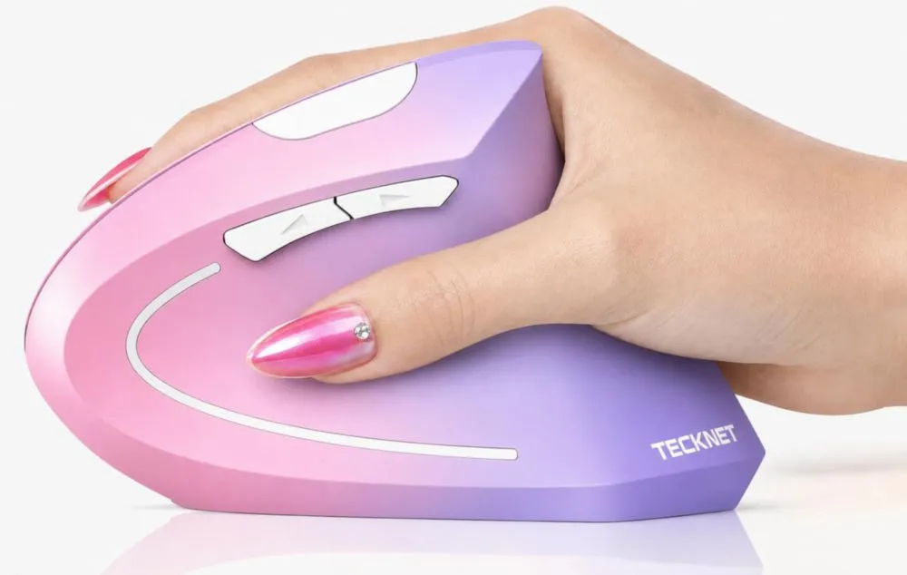 Ratón TECKNET Inalámbrico Vertical 4800 DPI Rosa/Púrpura