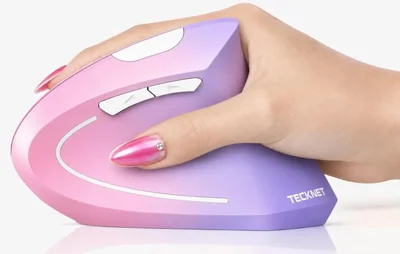 Ratón TECKNET Inalámbrico Vertical 4800 DPI Rosa/Púrpura