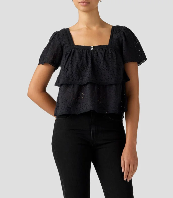 Blusa cuello cuadrado manga corta sólido Mujer