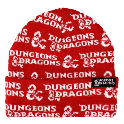 Gorro tipo beanie Bioworld Dungeons & Dragons con logo rojo y vuelta