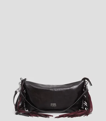 Bolsa shoulder burdeos en piel Madrid lisa con flecos Mujer