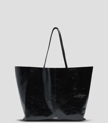 Bolso tote shopper maxi negra en piel lisa Mujer