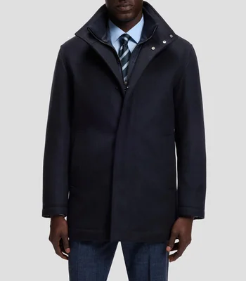 Abrigo formal en tejido italiano con cuello alzado Hombre