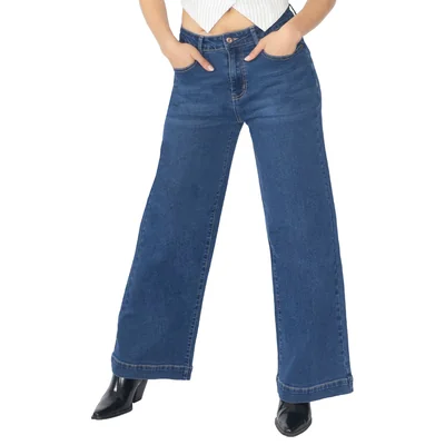 Jeans Wide Leg De Mezclilla Quarry Stone Medio Para Mujer