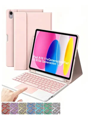 Funda con Teclado Bluetooth y Touchpad para iPad A16 11a Generación / iPad 10.9 10a Generación con Retroiluminación RGB