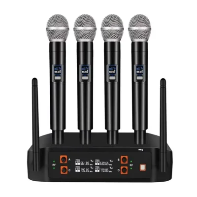 Micrófono Inalámbrico Profesional De 4 Canales Con Receptor, Color Negro