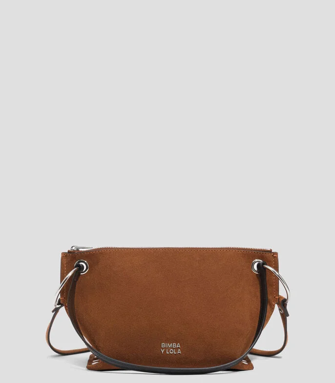 Bolsa satchel en piel tabaco Trapecio lisa Mujer