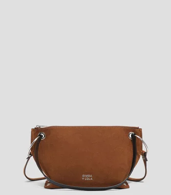 Bolsa satchel en piel tabaco Trapecio lisa Mujer