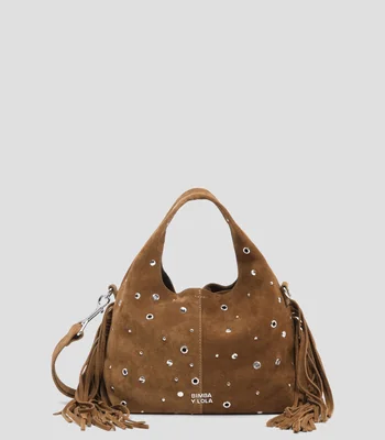 Bolsa crossbody oliva en piel Paper flecos y tachas Mujer
