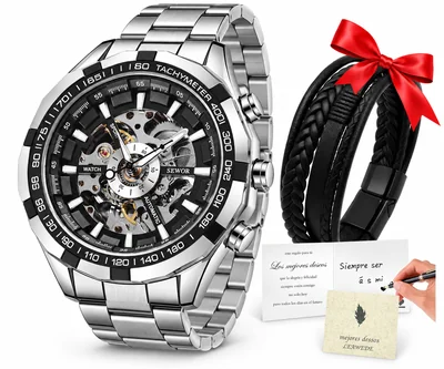 Reloj Ben Nevis Automático Esqueleto Para Hombre Lujoso Clásico Moda,sew231s,correa Plateada