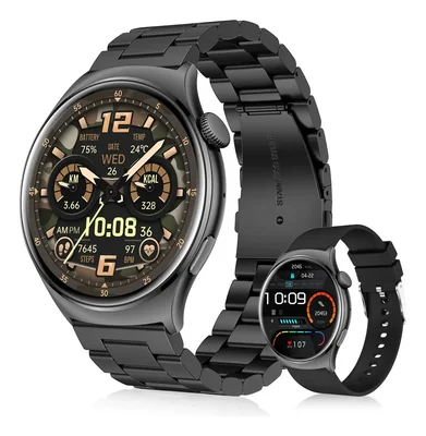Smartwatch Negro con Correa de Acero Inoxidable y Correa de Silicona