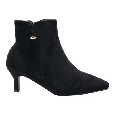 Bota de mujer, tipo botín, de vestir, con tacón medio y delgado, acabado ante, color negro, mod. 1312957