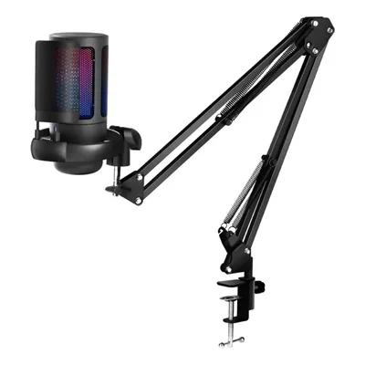 Micrófono Pc Gamer Rgb Condensador Cardioide Con Cancelación De Ruido, Color Negro