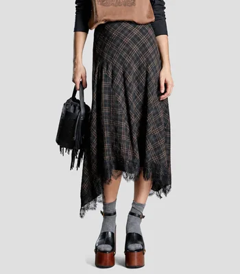 Falda midi de corte evasé en cuadros Mujer