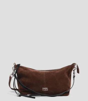 Bolsa Crossbody café en piel lisa Mujer