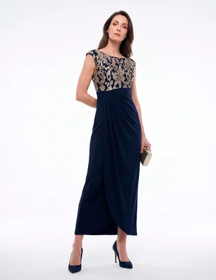 Vestido crop de fiesta escote con cuello