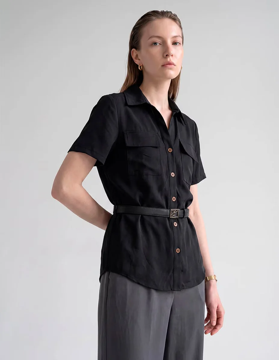 Blusa camisera manga corta para mujer