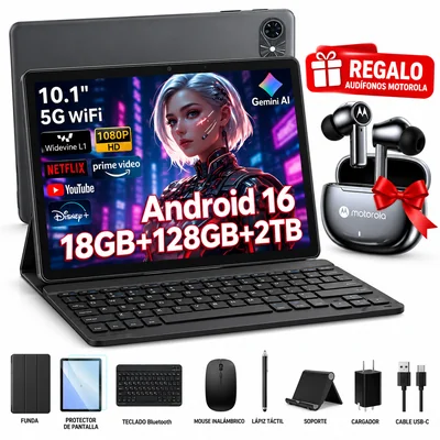 Tabwee Tablet T80 de 18 GB+128 GB de ROM/2 TB Tf (máximo 2 TB) Android 16 Wifi 5G OTG Gps Tablets Gemini Ai