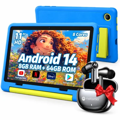 Moderness Tablet Para Niños 10.1 8gb+64gb Andoid 14 Con Fund Color Azul