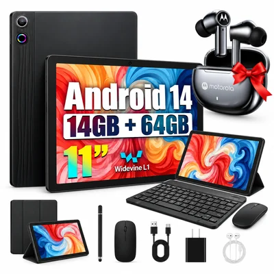 Tablet A7l 11'' 14gb+64gb Tf(max 1tb) Android 14 Con Kit Color Negro