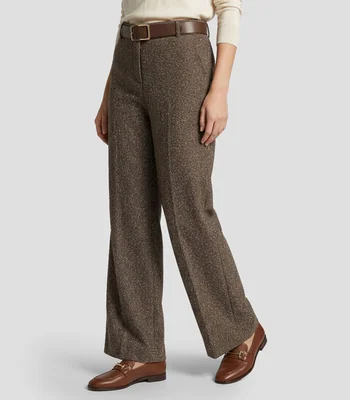 Pantalón Wide Leg Tiro Alto Efecto Bouclé Cocoa Con Cinturón Efecto Desgastado Mujer